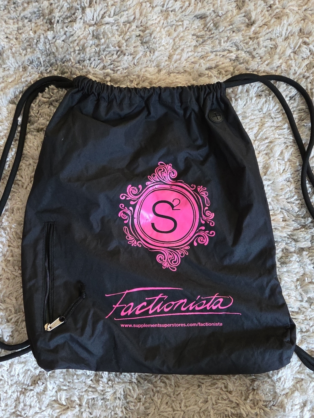 Black Drawstring Gym Bag with Pink Logo